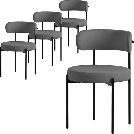 ML-Design Set di 4 Sedie per Sala da Pranzo Sedia da Cucina in Tessuto Teddy Grigio Poltroncina da Soggiorno con Schienale Poltrona Imbottite con Gambe in Metallo Nero Sedie Lounge Ergonomiche (1/5)