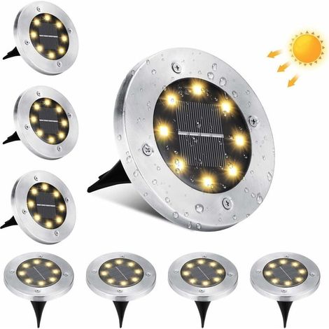 Lampe Solaire Extérieur Jardin, 8 LED Spots Solaires Exterieur Etanche IP65 Acier Inoxydable Encastrables Lumière Solaire, Blanc Chaud 8 Pièces [Classe énergétique A+++]-LIAIKI (1/5)