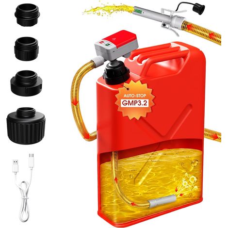 Pompe à carburant avec capteur d'arrêt automatique, 12 l/min, pompe à essence électrique, pompe à essence avec 4 adaptateurs de taille, pompe diesel pour essence, diesel, kérosène, USB ou 4 piles AA (1/5)