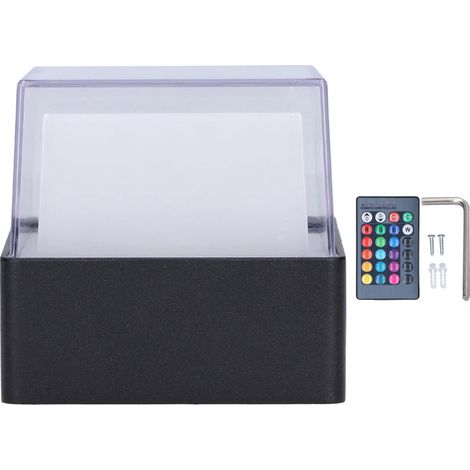 5-W-Wandleuchte – Aluminium + Acryl – RGB-Außenbeleuchtung – Fernbedienung – AC 85–265 V – wasserdicht – quadratisch – Retro-Industrie-Design – Treppenhaus/Badezimmer