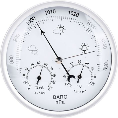 Eosnow 3-in-1 Thermometer and Hygrometer, Barometer, Wall Mounted, Indoor/Outdoor, Accurate Weather Instrument, White, 130 mm x 130 mm (1/5)