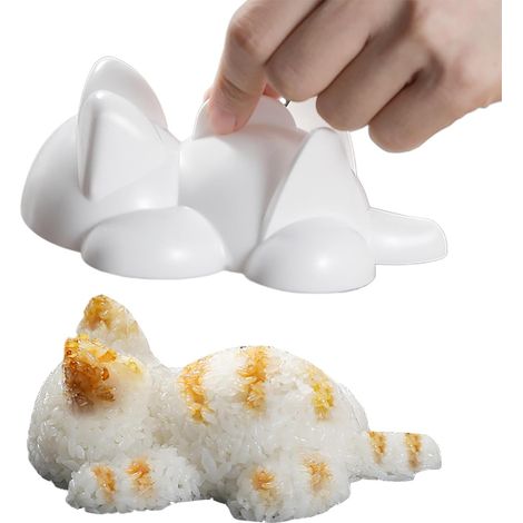 Moule boule de riz en forme de chat, adapté aux enfants, contenance 200 g. Cette forme de sushi garantit que les boulettes de riz sont pressées à plat, ce qui les rend faciles à saisir. (1/5)