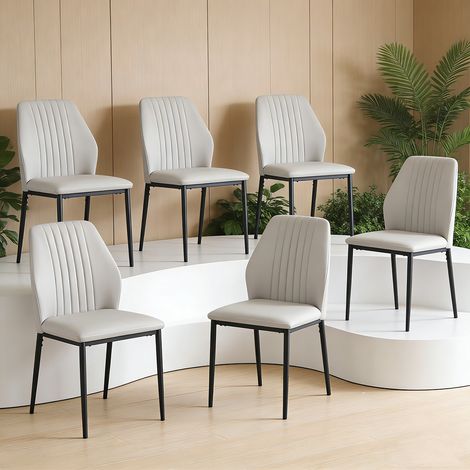 Chaises de salle à manger en simili cuir PU, style milieu du siècle (6 chaises, blanc)