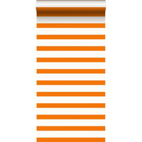 papier peint à rayures orange et blanc - ESTAhome (1/5)