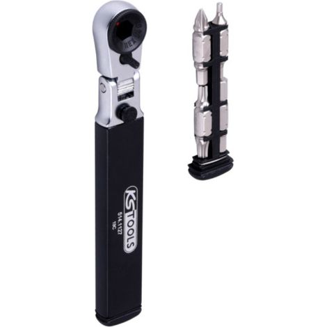 KS TOOLS Bit-Ratsche - 8 in 1 - umkehrbar extra flach - neigbarer Kopf mit Verriegelung - 514.1127