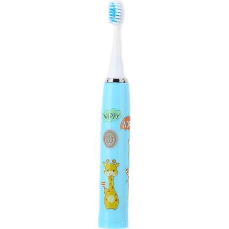 Brosse à dents électrique pour enfants, motif dessin animé, à piles, poils souples, étanche, 1,5 V, bleue