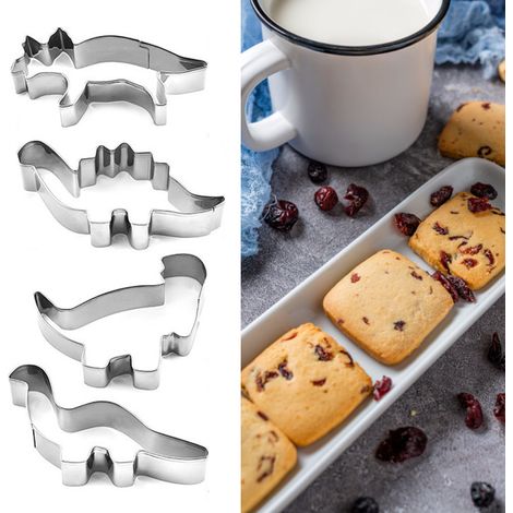 Dinosaurierförmige Backform aus Edelstahl, leicht zu entnehmen, für Kuchen, Kekse und anderes Gebäck, 4 Stück. (1/5)