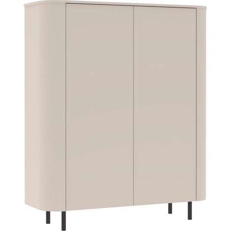 Meuble de rangement 2 portes finition laqué beige design coins arrondis pieds métal noir - LYNA