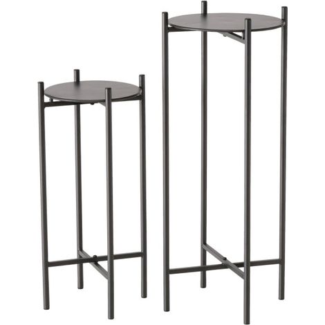 Set de 2 sellettes rondes en métal noir - Hauteur 50/65cm (1/4)