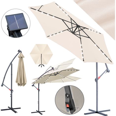 TolleTour Sonnenschirm 3m Creme mit LED – Gartenschirm für Terrasse & stimmungsvolle Sommerabende