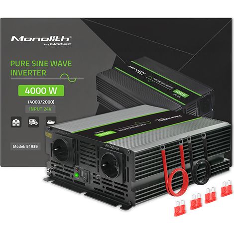 Convertidor de voltaje monolítico Qoltec  2000 W  4000 W  24 V a 230 V  Sinusoidal pura (1/5)