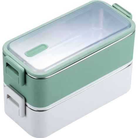 Boîte à déjeuner 1100ml double couche en acier inoxydable, boîte à déjeuner pour four à micro-ondes, boîte de rangement pour étudiants à micro-ondes（vert） (1/5)
