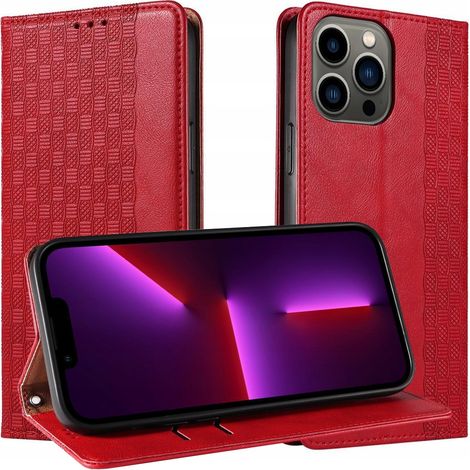 Custodia con cinturino magnetico per Samsung Galaxy S23+, con chiusura a libro, portafoglio, mini cordino e supporto, colore rosso (1/5)