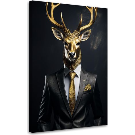Quadro su tela, Cervo Animali in giacca e cravatta - 80x120 (1/3)
