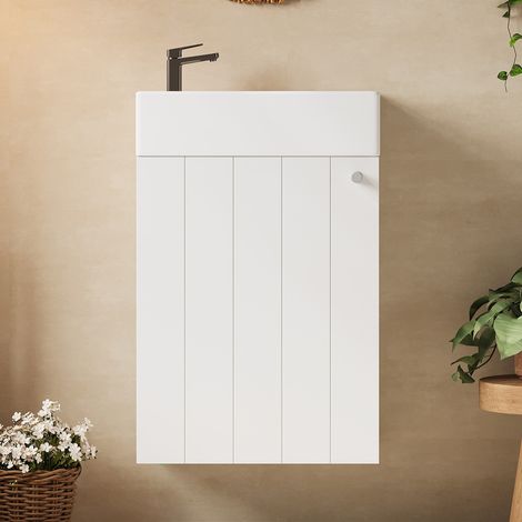 41 x 23 x 62,5 cm, lavabo mural, finition peinture résistante à l'eau et à l'humidité, portes d'armoire avec mécanisme de fermeture douce, dimensions particulièrement étroites, blanc. (1/5)