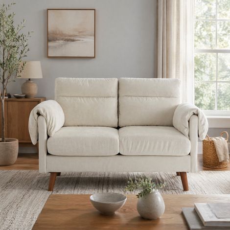 sofá 2 plazas chenilla beige compacto OKMYHOME