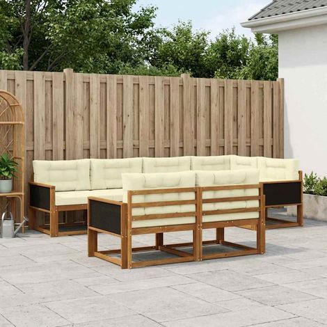 vidaXL Conjunto de sofás de exterior 8 uds. Natural y Crema (1/5)