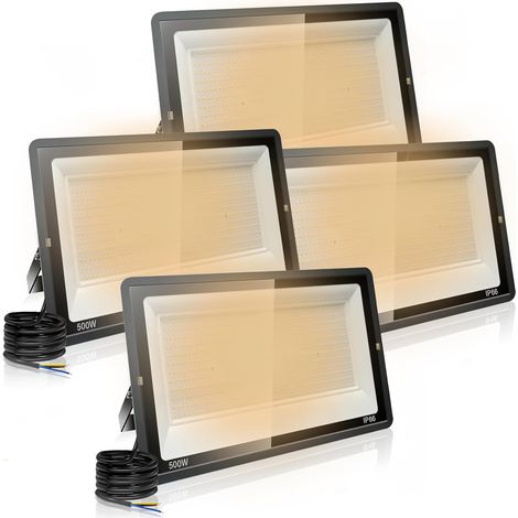 【4PCS】500W Projecteur LED Exterieur 50000LM IP66 Imperméable spot led exterieur Super Brillant Eclairage Extérieur Blanc Chaud(3000k) Sécurité spot led pour stades, usines, Parking, garage, jardi (1/5)
