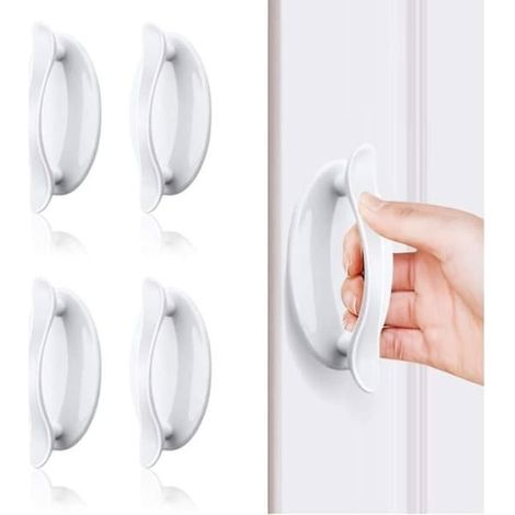 SABIR-Poignée de porte d'entrée, poignée de porte coulissante, poignée de porte autocollante blanche (lot de 4), élément en plastique pour porte (1/5)