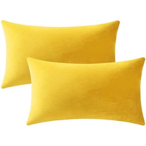 Homeins Lot de 2 Housses de Coussin 30x50cm Taie en Peluche Super Doux - Jaune (1/3)