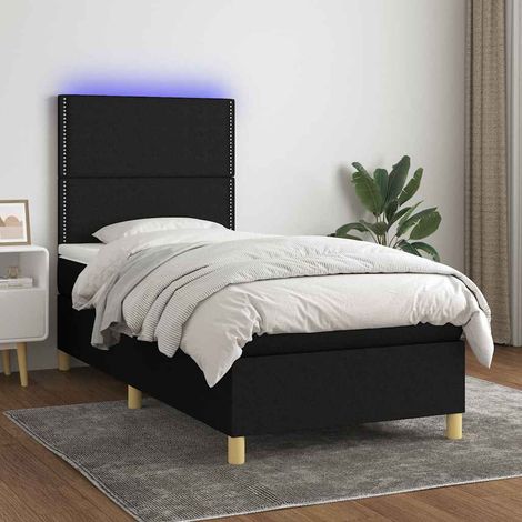 Cama box spring colchón y luces LED tela negro 90x200 cm (1/5)