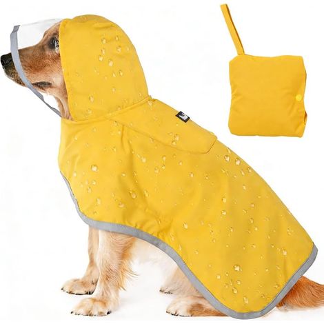1 Manteau Chien Imperméable, Capuche Transparente, Bandes Réfléchissantes, Réglable, Petit Moyen Grand Chien