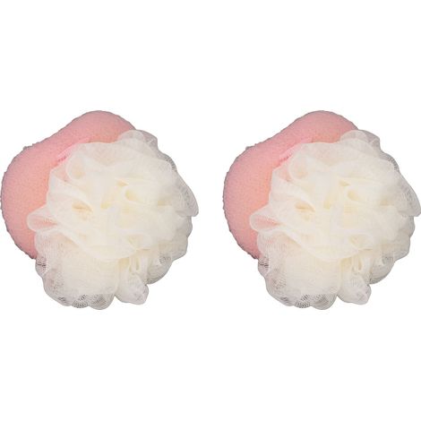 Lot de 2 éponges mesh douche exfoliantes double face, gant de toilette réutilisable pour bébé et adulte, nettoyant corps, balle scrubber douce (1/5)