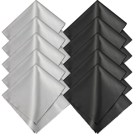 Microfiber cloths, 10 pairs of washable and reusable cloths (15 x 15 cm) for cleaning glasses, contact lenses and screens, black & grey (1/5)