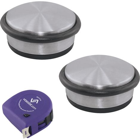 vasalat Türstopper schwer 1,3kg - Tür Stopper Boden mit Gummipuffer ø 95mm, Höhe 45mm, Türpuffer zum Schutz von Wand & Tür, Edelstahl geschliffen - 2 Stück (1/4)