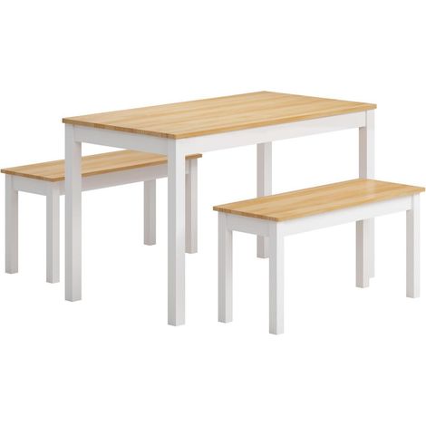 Esstisch-Set Massivholz Kiefer mit 2 Bänken für 4 Personen 108cm (1/5)