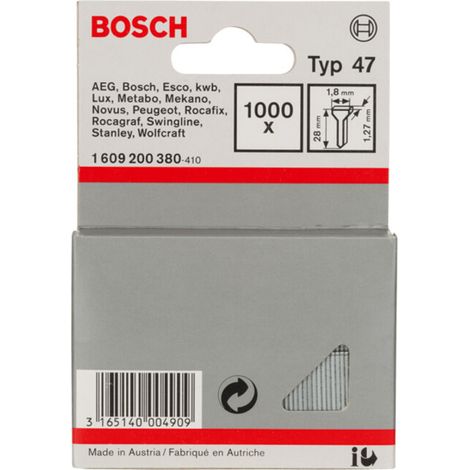 Clou d'agrafeuse Bosch type 47, 1,8 x 1,27 x 28 mm, paquet de 1000 1000 pièces (1/5)