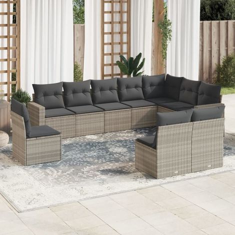 Salon de jardin avec coussins 10 pcs gris clair résine tressée vidaXL (1/4)