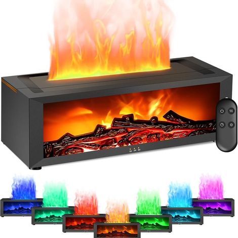 Diffuseur d'arômes avec cheminée LED, diffuseur d'huiles essentielles avec Effet de Flammes de 7 Couleurs, 150ml humidificateur d'air avec télécommande, 4 minuteries, Noir (1/5)
