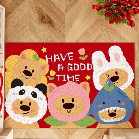 Bonne année Cercle de soie 50 x 80 cm Tapis d'entrée à motifs de dessins animés, résistant aux taches et facile à nettoyer, tapis en soie bouclée pour la maison, entrée, résistant à l'usure et antid (1/5)