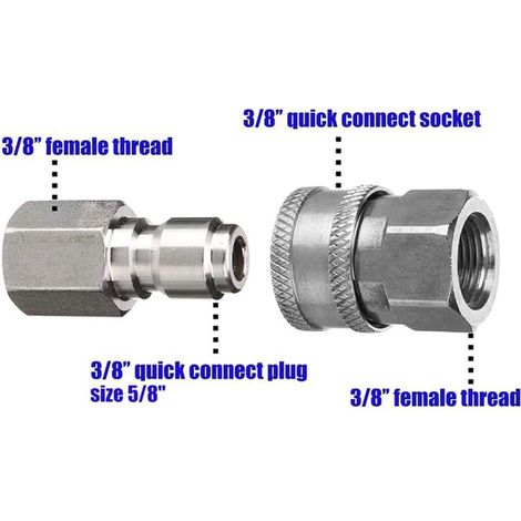 Lot d'adaptateurs pour nettoyeur haute pression, kit de connexion rapide, raccord femelle, acier inoxydable, 5000 PSI (1/3)