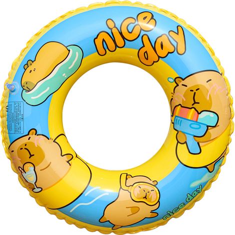 Bouée de natation rétro en PVC épais pour enfants (3-6 ans) et adultes – Bouée flottante rayée avec soutien sous les bras – Modèle Capybara bleu, 60-lsw