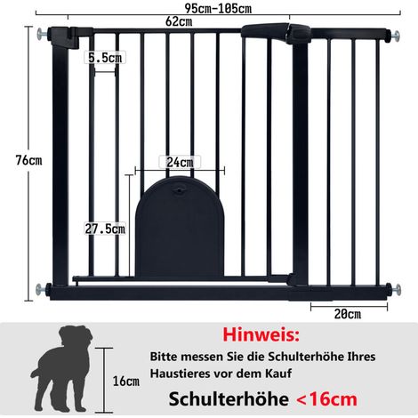 HENGMEI Barrière de protection de porte, sans perçage, pour enfants, bébés, chiens et chats, fermeture automatique à 180°, ouverture bidirectionnelle, 95 à 105 cm, noire