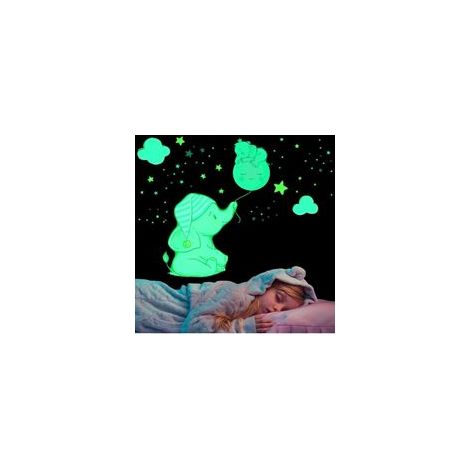 Pegatinas de pared luminosas de elefante, pegatinas fluorescentes de luna y estrella, pegatinas de pared luminosas, pegatinas de pared fosforescentes extraíbles, regalo para niños, niñas, dormitorio,  (1/4)