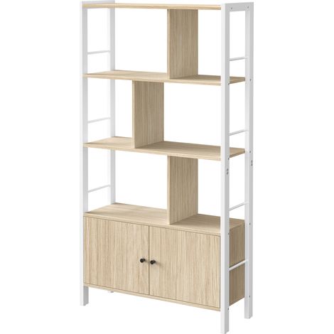 Bibliothèque de Rangement à Portes, Moderne en Acier, Grande Capacité, pour Salon, Bureau, Chambre, Beige et Blanc (1/5)
