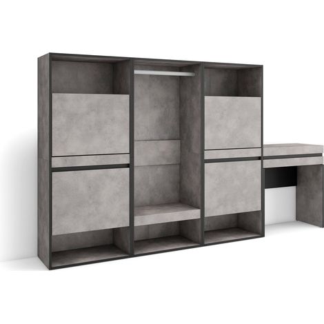 Skraut Home - Zapatero, Armario zapatos botas, 250x145x35 cm, Dormitorio, habitación, Vestidor abierto, Tocador, Estilo Moderno, Gris Cemento (1/5)