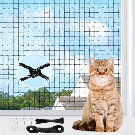 Balkon-Katzennetz, verstärktes Katzennetz 3x8m, Schutznetze ohne Bohren, Anti-Katzen-Netze mit Befestigungshaken, geeignet für Flure und Terrassen (1/4)