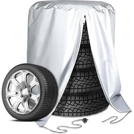 Housse de Pneu, Housses de Rangement de Pneus, Imperméable Housse Pneu Voiture, Tissu Nylon 210T Housses de Pneus Zippé (84 120 cm, Argent) pour 4 Pneus (18/19/20/21/22 Pouces)