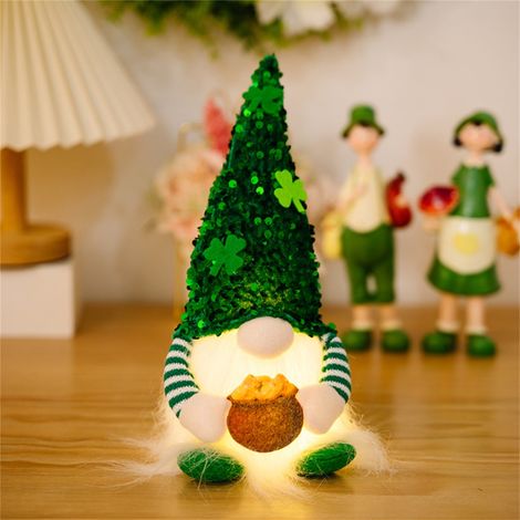 Gnome - Décoration En Peluche Verte Pour Saint-Patrick - Style Scandinaire Tomte Leprechaun - Avec Lumières Intégrées - 1 Pièce (1/5)