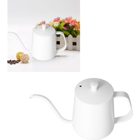 Wasserkocher mit Filter aus Edelstahl 304, mit Deckel und tropffreien Griffen, schlankem Ausguss, langem Teflon-Ausguss, weiß, 600 ml (1/5)