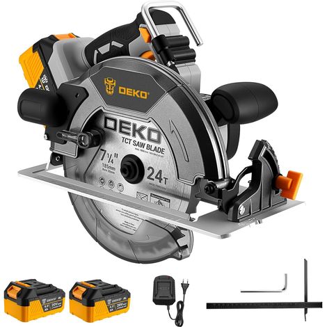 Scie Circulaire Sans Fil 20 V: Scies Circulaires Électriques 4500 RPM, avec 2 x 4,0 Ah Batteries, LED, 185 mm Lame, Coupe 63 mm(90°), 41 mm(45°), pour Bois,PVC (1/5)