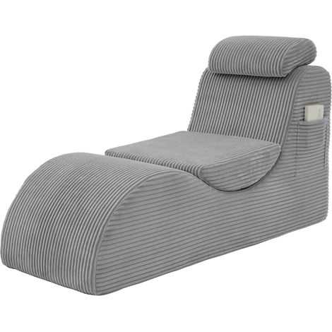 Sillón relax ergonómico de pana con cojín extraíble y bolsillo lateral gris claro (1/5)