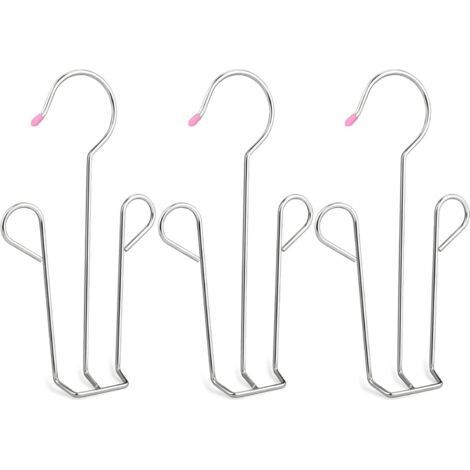 FENOPLASTICALot de 3 cintres à chaussures en acier inoxydable multifonction avec double crochet pour déshumidifier les chaussures en cuir (1/5)