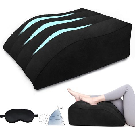 Coussin Jambes Surélevé Gonflage - Coussin Jambe Dormir avec Masque de Sommeil, Soussin Sciatique pour Dormir, Coussins Relève-Jambes pour Améliore Circulation Sanguine (Noir) (1/4)