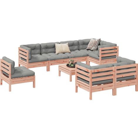 Set de sofás jardín 9 pzas con cojines madera de abeto Douglas