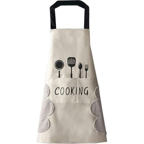 Kitchen Apron(White) for Women with Hand Wipe Pockets, Large Pocket, Hand Wipe, Waterproof for Cooking and Baking (1/4)